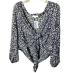 Another Reason Blouse Shirt Sheer Long Sleeve Animal Print Sz S NWT Black White